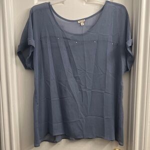 Eyeshadow Light Blue Short Sleeve Top with Studs